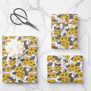 Cute tiled bee pattern party wrapping paper sheet