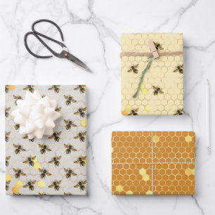 cute tiled bee pattern party wrapping paper sheet