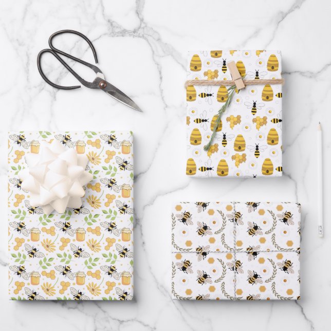 cute tiled bee pattern party Wrapping Paper Sheets (Front)