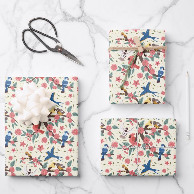 Cute tiled bird lovers party  wrapping paper sheet (Front)