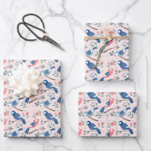 Cute tiled bird lovers party  wrapping paper sheet