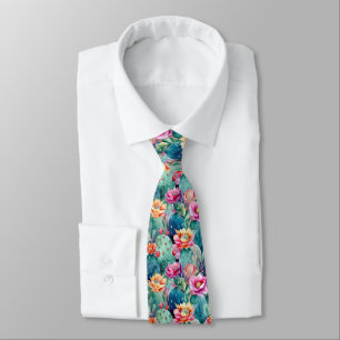 cute tiled cactus flowers pattern tie