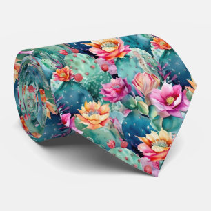 cute tiled cactus flowers pattern tie
