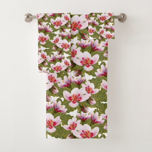 cute tiled cherry blossom pattern bath towel set (Insitu)