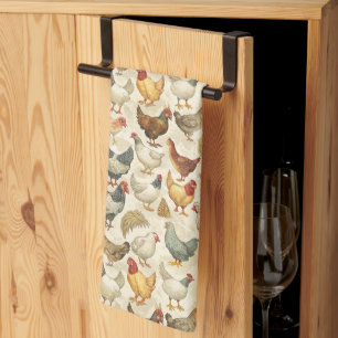 Cute tiled chickens pattern tea towel