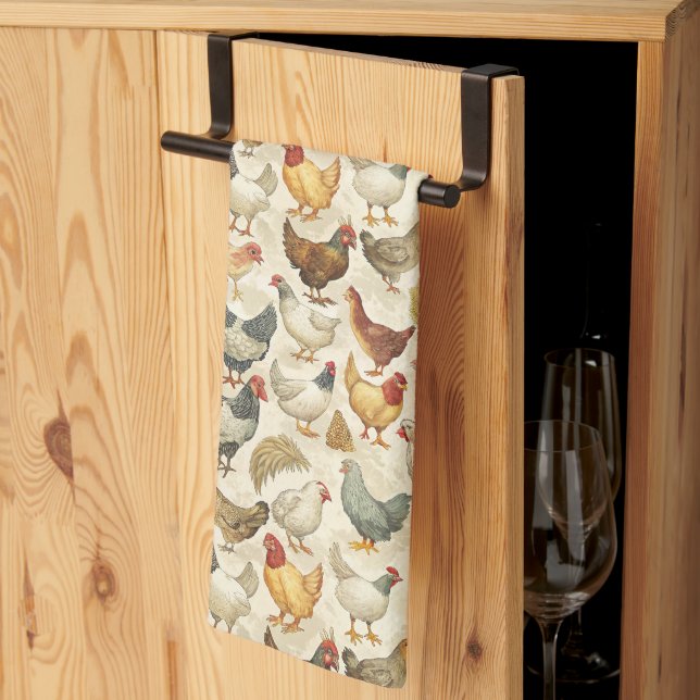 Cute tiled chickens pattern  tea towel (Thirds Fold)