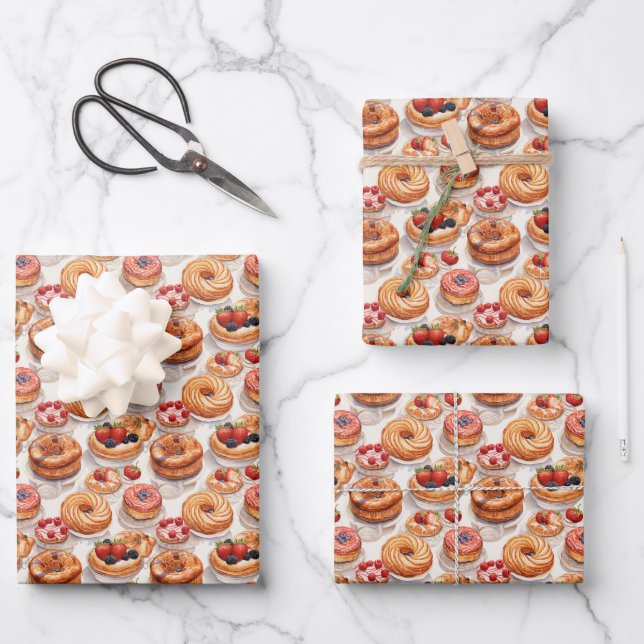 Cute tiled doughnut party wrapping paper sheet (Front)