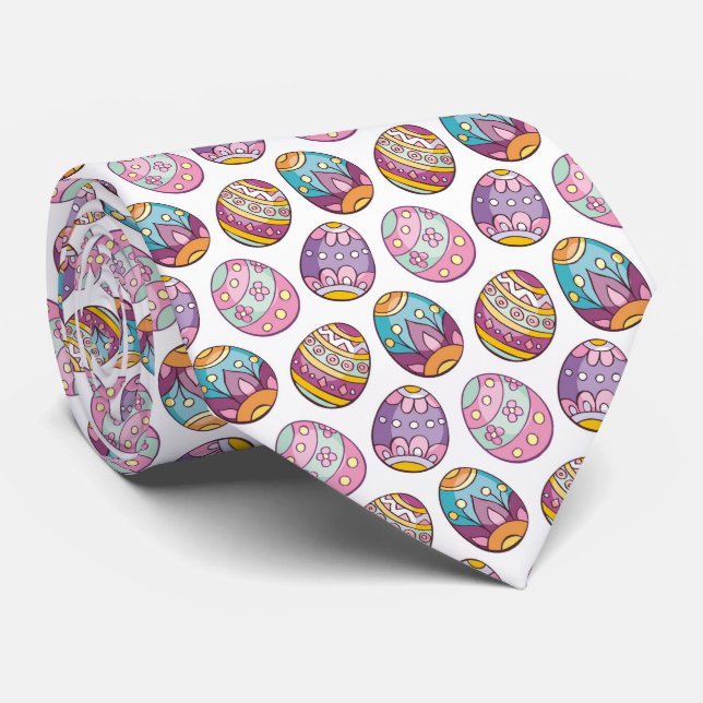 cute tiled Easter eggs pattern neck tie (Rolled)