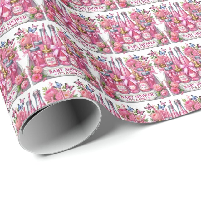 Cute tiled girls baby shower  wrapping paper (Roll Corner)