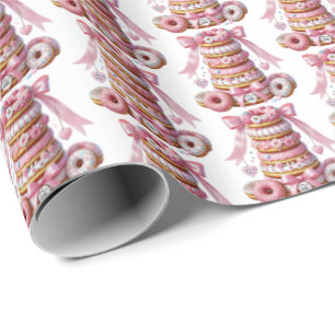Cute tiled girls doughnut baby shower  wrapping paper