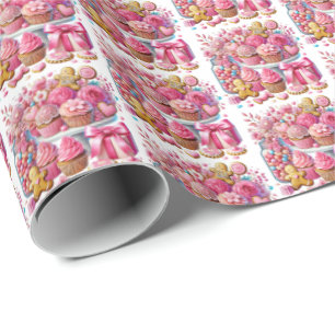 Cute tiled girls sweet treats pattern party wrapping paper