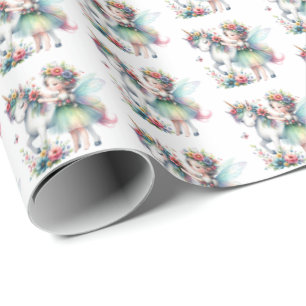 Cute tiled girls unicorn Fairy tiled Wrapping Paper
