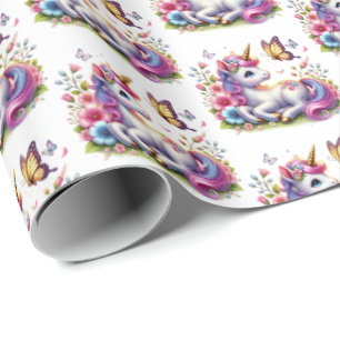 Cute tiled girls unicorn party  wrapping paper