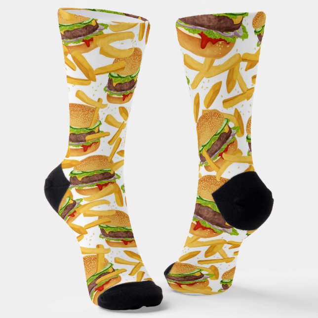 cute tiled hamburgers fries tiled pattern socks (Angled)