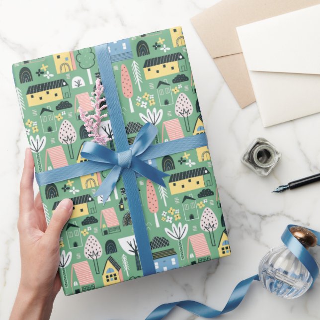 cute tiled house warming party wrapping paper (Gifting)