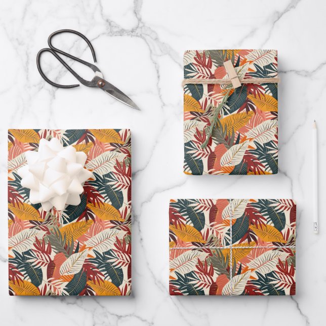 Cute tiled leaf pattern party  wrapping paper sheet (Front)