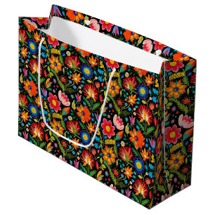 Cute tiled Mexican fiesta flowers  Large Gift Bag