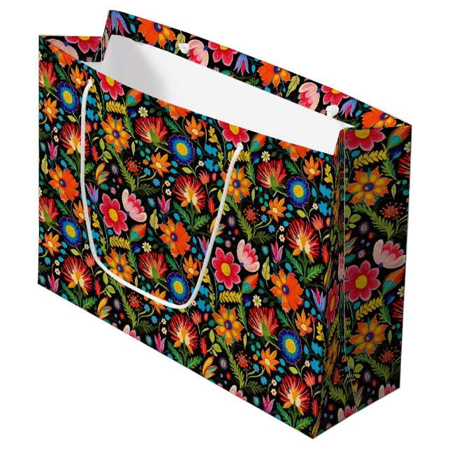 Cute tiled Mexican fiesta flowers  Large Gift Bag (Front Angled)