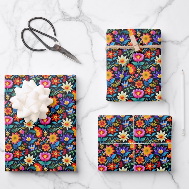 Cute tiled Mexican fiesta flowers Wrapping Paper Sheet (Front)