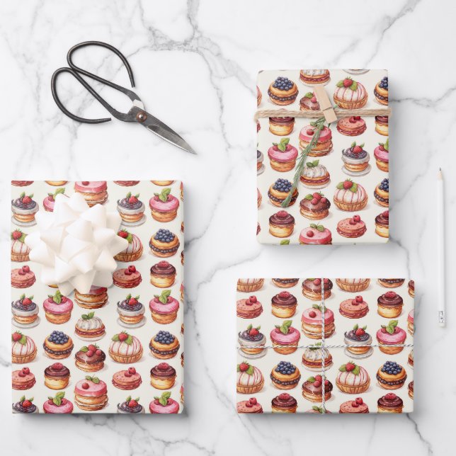 Cute tiled mixed pastry party  wrapping paper sheet (Front)