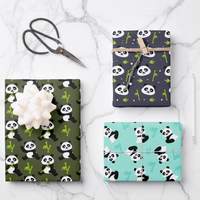 cute tiled panda bears animal party wrapping paper sheet (Front)
