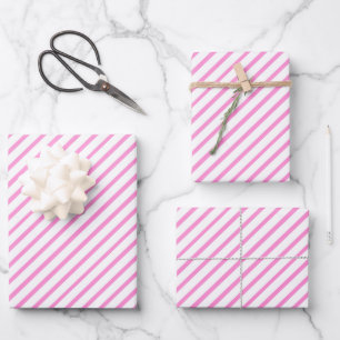 Cute tiled pink white stripe pattern girls  wrapping paper sheet