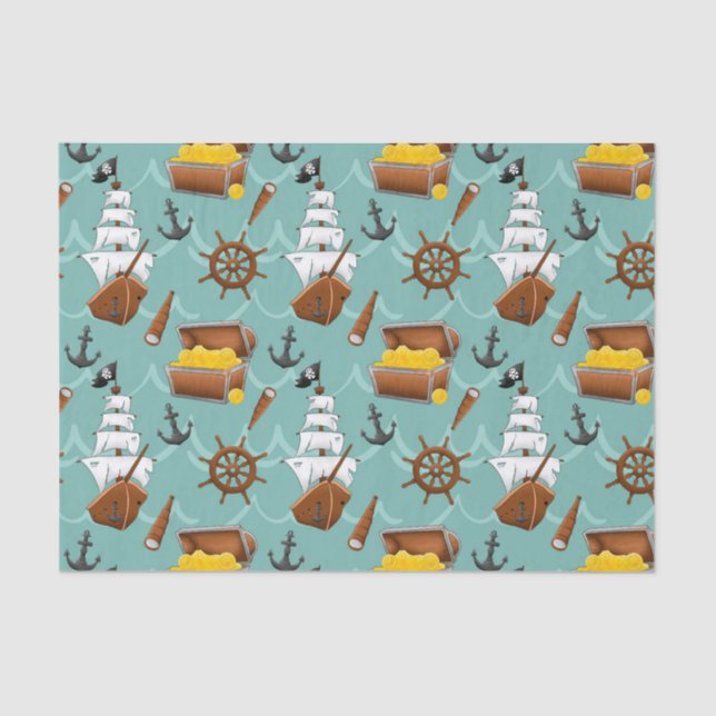 cute tiled Pirate ship party pattern Tissue Paper (Front)