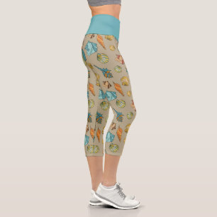 cute tiled seashell pattern capri leggings