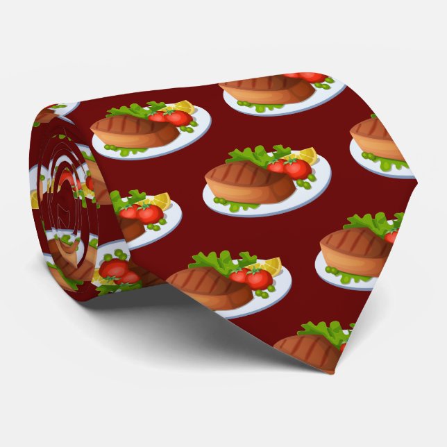 Cute tiled steak dinner pattern tie (Rolled)