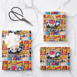 cute tiled superhero pattern wrapping paper sheet