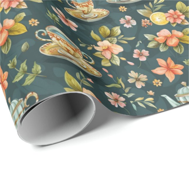 Cute tiled tea party Wrapping Paper  (Roll Corner)