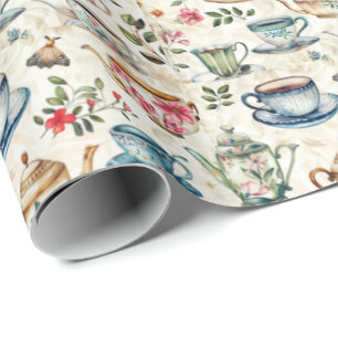 Cute tiled tea party wrapping paper