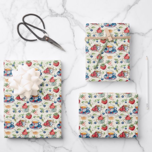 Cute tiled tea party  wrapping paper sheet (Front)