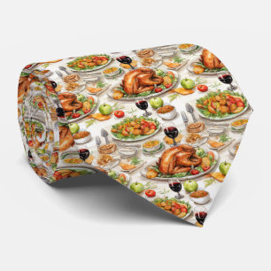 Cute tiled Thanksgiving turkey dinner Tie