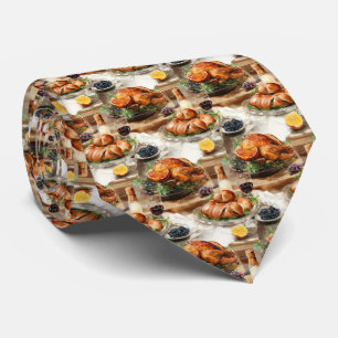 Cute tiled Thanksgiving turkey dinner Tie