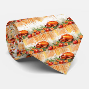 Cute tiled Thanksgiving turkey Tie