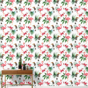 Cute tiled Tropical birds pink flamingo Wallpaper