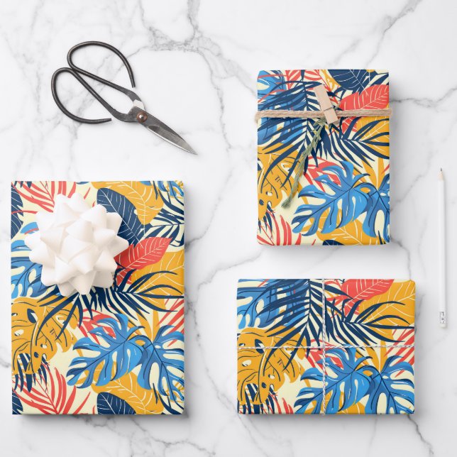 Cute tiled Tropical leaf pattern party Wrapping Pa Wrapping Paper Sheet (Front)