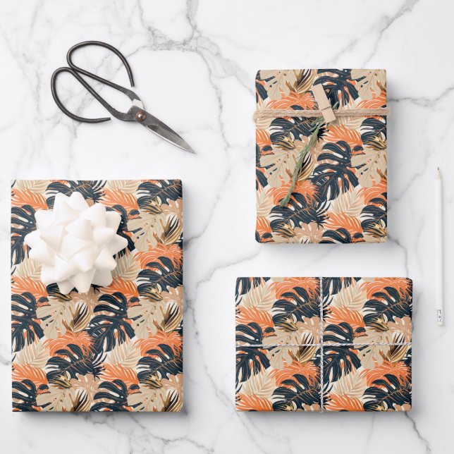 Cute tiled Tropical leaf pattern party  Wrapping Paper Sheet (Front)