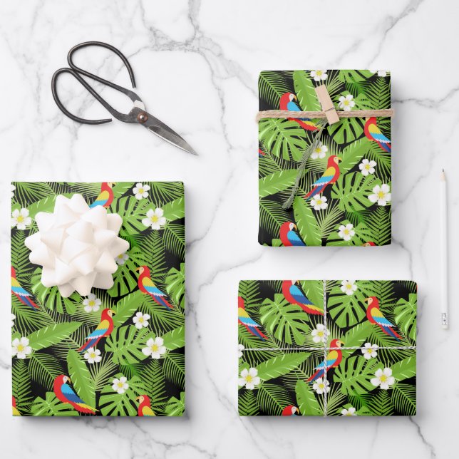 Cute tiled Tropical parrots party Wrapping Paper Sheet (Front)