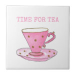 Cute Time for Tea Pink Watercolor Teacup Ceramic Tile<br><div class="desc">Time for tea pink watercolor teacup design would save your surfaces and look good . an ideal gift for the tea drinker in your life. Matching gifts and home decor accessories available in store. the text is a template so you can customise to suit your needs.</div>