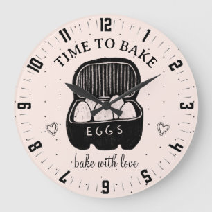 Cute Time To Bake Bakers Kitchen Large Clock