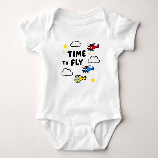 Cute Time To Fly Helicopters Baby Bodysuit (Front)
