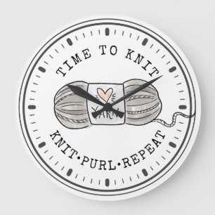 Cute Time To Knit Large Clock