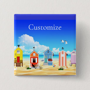 Cute Tiny Beach Shacks Thunder_Cove 15 Cm Square Badge