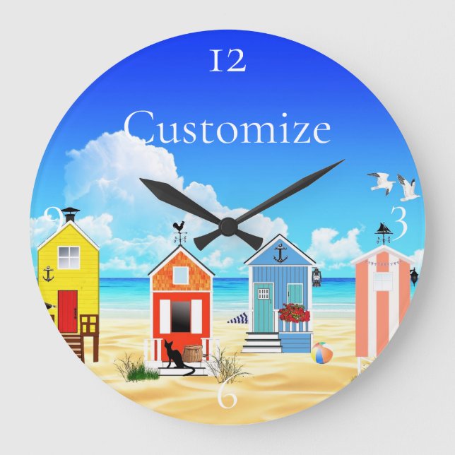 Cute Tiny Beach Shacks Thunder_Cove Large Clock (Front)