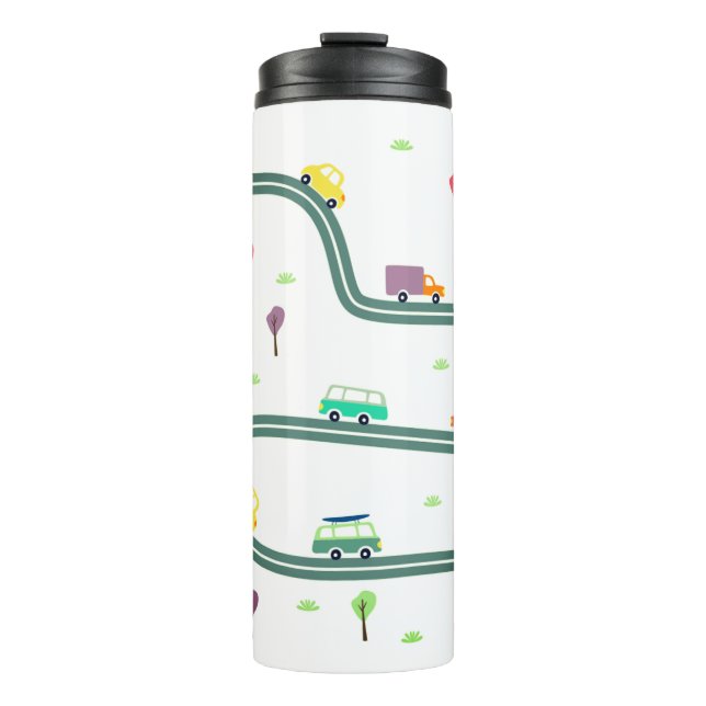 Cute Tiny Cars Travelling on Roadway Thermal Tumbler (Front)