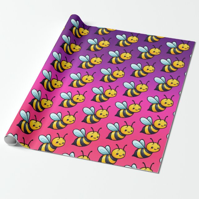 Cute Tiny Cartoon yellow bees pattern  Wrapping Paper (Unrolled)