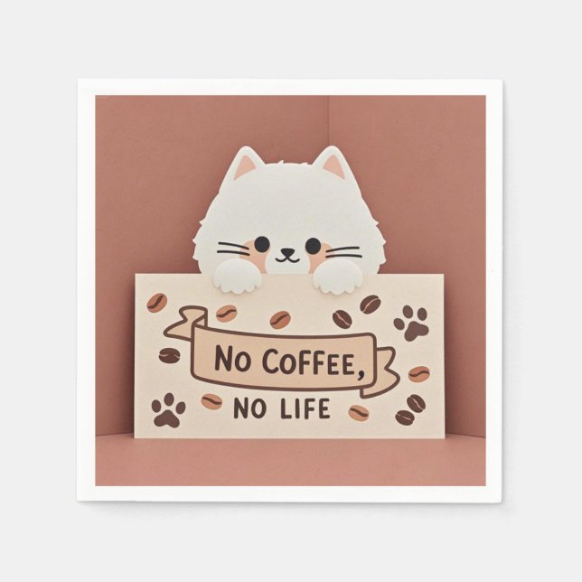 Cute Tiny cat paw prints and coffee beans Napkin (Front)