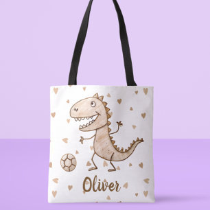 Cute Tiny Dino Playing Soccer Personalised Tote Bag